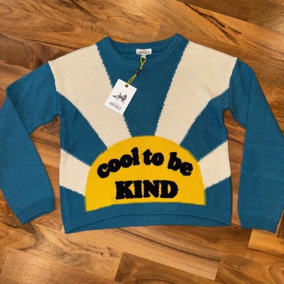 Finding Foxtale Kids Sweater Teal Blue Cool to be Kind Graphic Size 10 Sun NWT - Picture 1 of 6